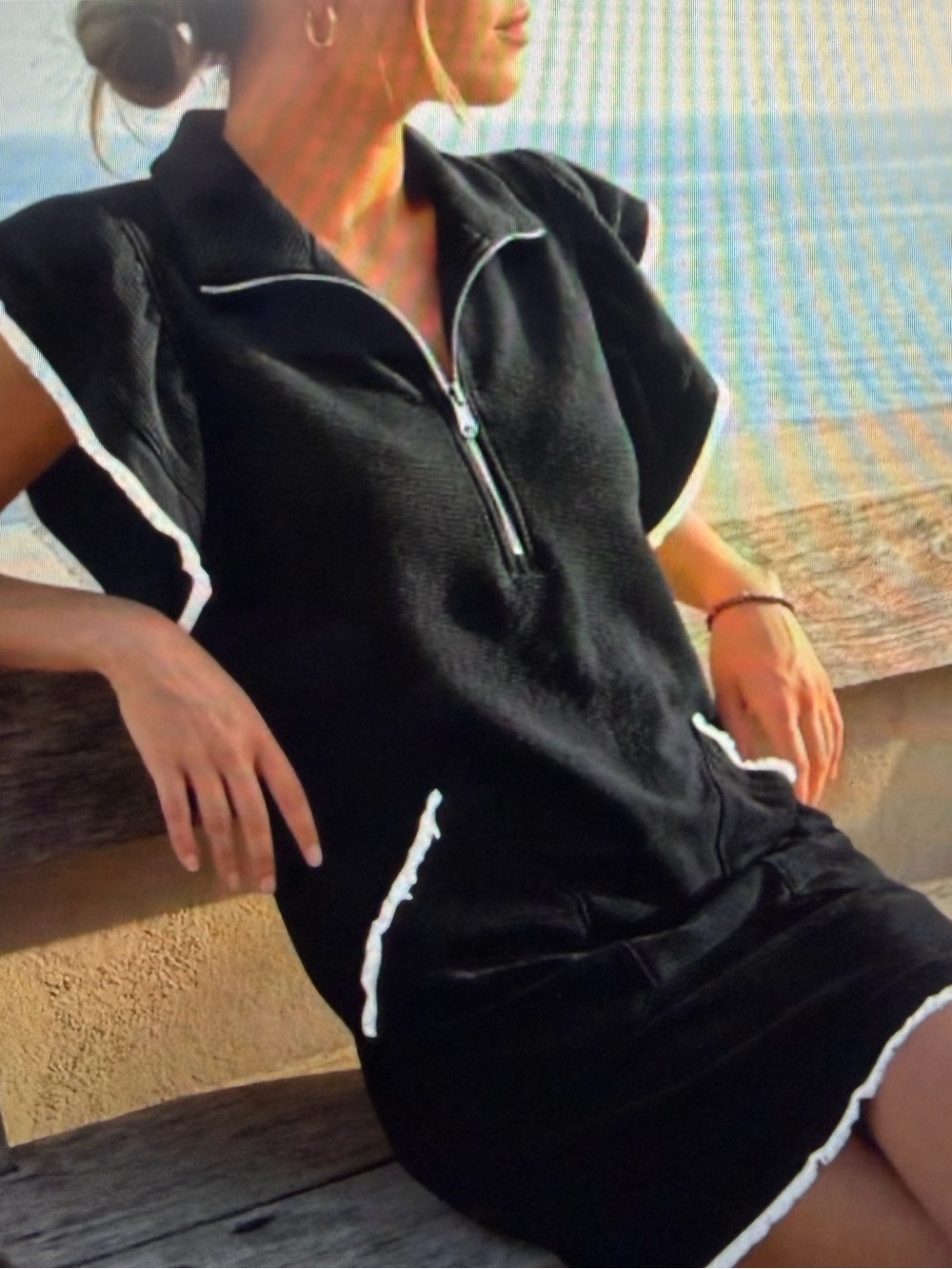 Black 3/4 Zip Shift Ruffle Dress - NWT Size XL